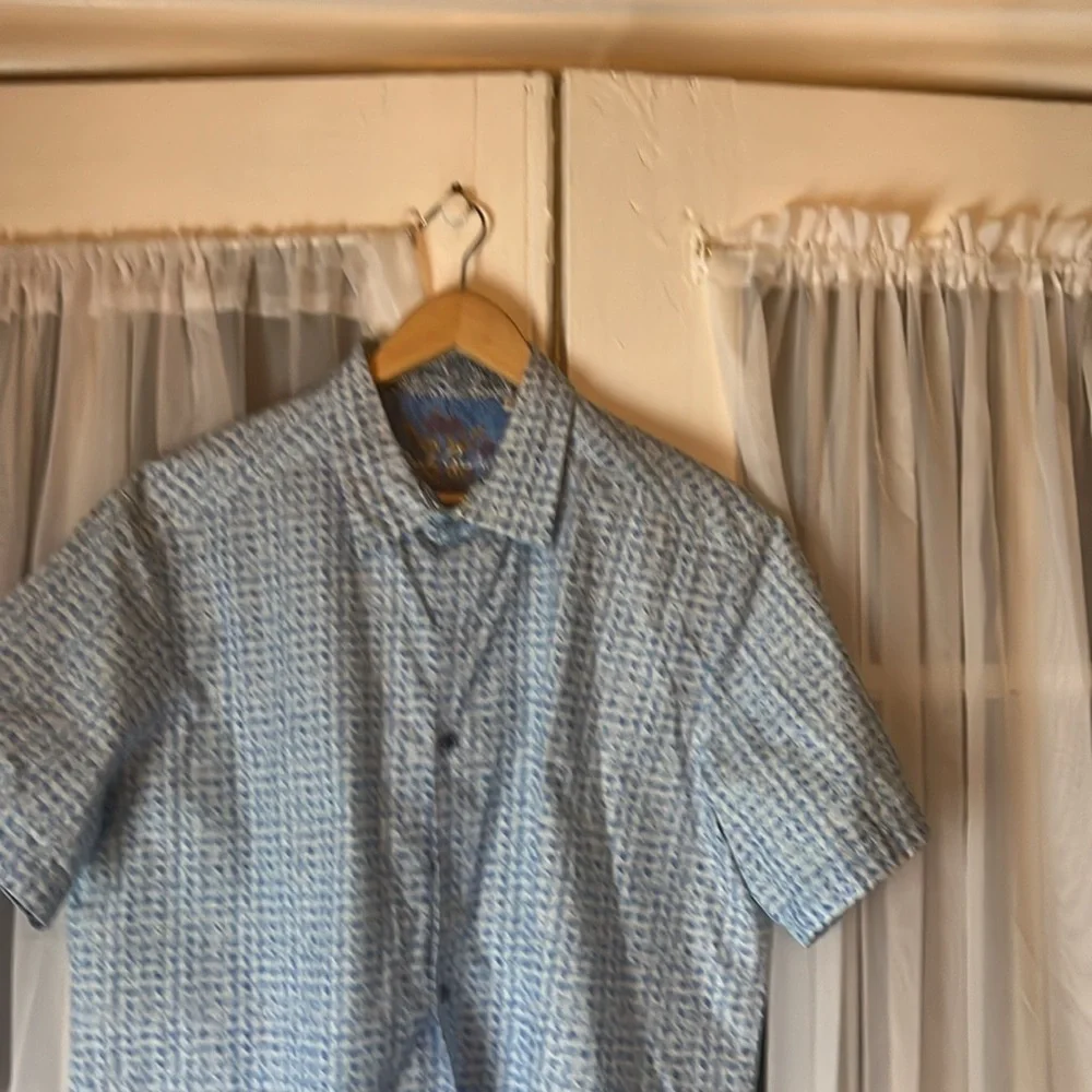 Robert Graham Classic Fit Cotton Geometric Short Sleeve Shirt Men’s Large Blue